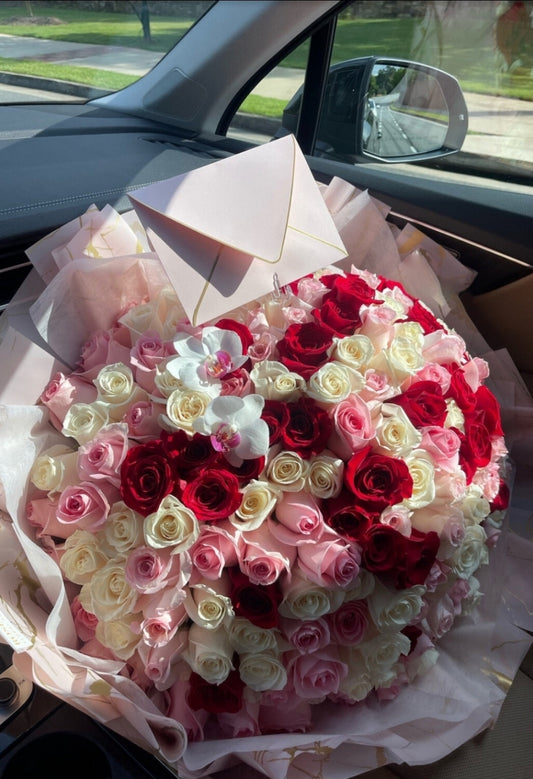 Blush Pink & Red Rose Bouquet